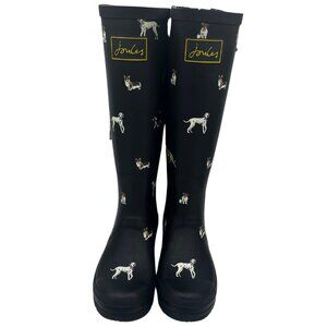 NWT- Joules Unisex Welly Knee High Black Dog Lovers Rain Boot Size 6